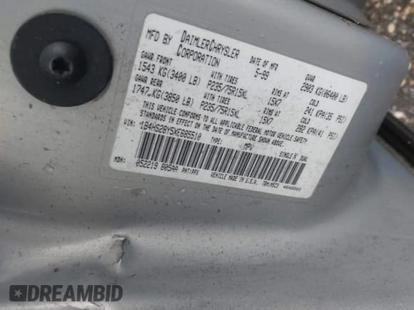 ✅ 1999 Dodge Durango • VIN: 1B4HS28Y5XF685510 • Lot: 43309271. Wystawiony na IAAI z przebiegiem Nie podano. Bezpłatny archiwum sprzedaży aukcyjnych z USA i szczegółowy raport historii pojazdu na DreamBid. Zdjęcie 9.