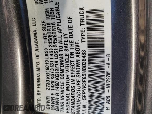 ✅ 2017 Honda Ridgeline RTL-T • VIN: 5FPYK3F65HB038483 • Лот: 90074085. Опубликован ранее на Copart с пробегом 97 185 миль. Бесплатный доступ к архиву аукционных продаж из США и подробный отчёт об истории автомобиля на DreamBid. Изображение 12.