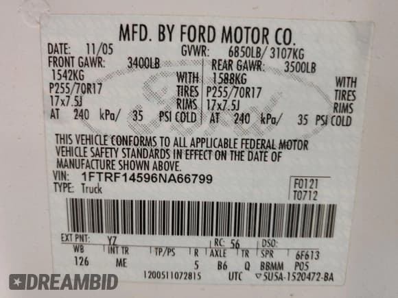 ✅ 2006 Ford F-150 XL • VIN: 1FTRF14596NA66799 • Lot: 47409015. Listed on Copart with 303,447 mi. Free auction sales archive from the USA and detailed vehicle history report at DreamBid. Image 13.