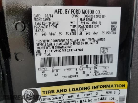 ✅ 2014 Ford F-150 XL • VIN: 1FTEW1CM7EFB24764 • Lot: 68553775. Listed on Copart with 72,413 mi. Free auction sales archive from the USA and detailed vehicle history report at DreamBid. Image 12.