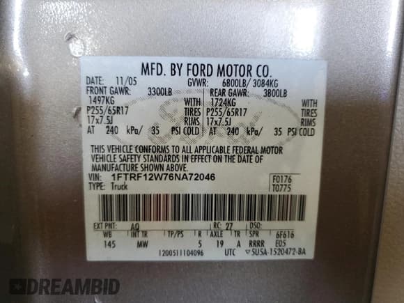 ✅ 2006 Ford F-150 XL • VIN: 1FTRF12W76NA72046 • Lot: 63699515. Listed on Copart with 94,370 mi. Free auction sales archive from the USA and detailed vehicle history report at DreamBid. Image 12.