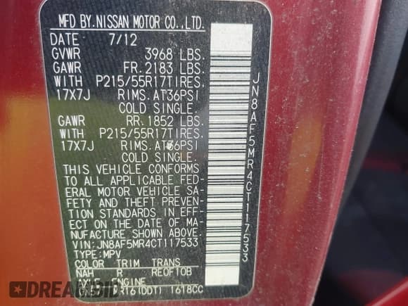 ✅ 2012 Nissan Juke S • VIN: JN8AF5MR4CT117533 • Lot: 41659367. Listed on IAAI with 137,091 mi. Free auction sales archive from the USA and detailed vehicle history report at DreamBid. Image 9.