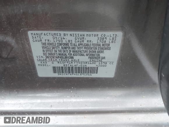 ✅ 2016 Nissan Versa SL • VIN: 3N1CN7AP4GL891266 • Лот: 42291705. Опубликован ранее на IAAI с пробегом 147 590 миль. Бесплатный доступ к архиву аукционных продаж из США и подробный отчёт об истории автомобиля на DreamBid. Изображение 9.