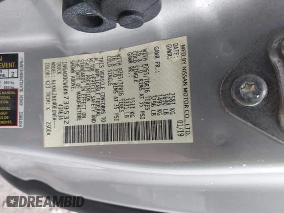 ✅ 2019 Nissan Frontier SV • VIN: 1N6AD0CW6KN739532 • Lot: 43505834. Listed on IAAI with 17,224 mi. Free auction sales archive from the USA and detailed vehicle history report at DreamBid. Image 9.