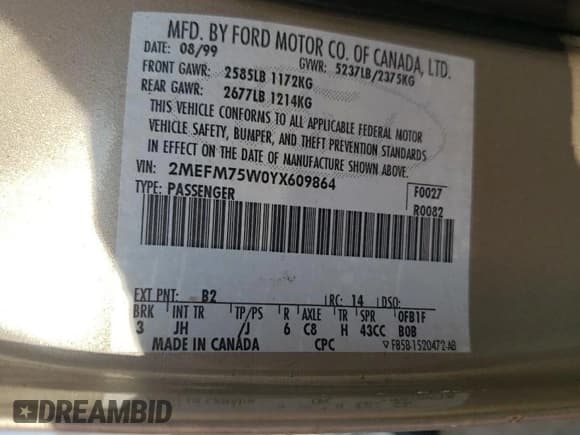 ✅ 2000 Mercury Grand Marquis LS • VIN: 2MEFM75W0YX609864 • Lot: 82039195. Wystawiony na Copart z przebiegiem 112 446 mil. Bezpłatny archiwum sprzedaży aukcyjnych z USA i szczegółowy raport historii pojazdu na DreamBid. Zdjęcie 12.