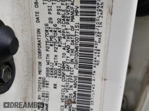 ✅ 2000 Lexus LX 470 • VIN: JT6HT00W6Y0077151 • Lot: 70678424. Wystawiony na Copart z przebiegiem 289 698 mil. Bezpłatny archiwum sprzedaży aukcyjnych z USA i szczegółowy raport historii pojazdu na DreamBid. Zdjęcie 13.