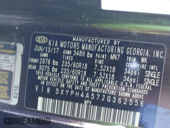 ✅ 2018 Kia Sorento EX • VIN: 5XYPH4A57JG362556 • Lot: 43437878. Listed on IAAI with 109,251 mi. Free auction sales archive from the USA and detailed vehicle history report at DreamBid. Image 9.