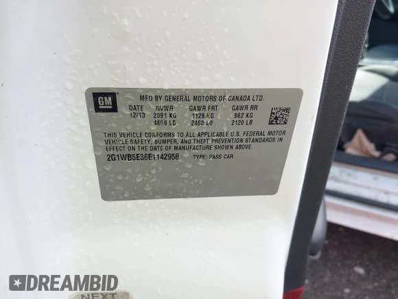 ✅ 2014 Chevrolet Impala LT • VIN: 2G1WB5E36E1142958 • Лот: 43312544. Опубликован ранее на IAAI с пробегом 168 519 миль. Бесплатный доступ к архиву аукционных продаж из США и подробный отчёт об истории автомобиля на DreamBid. Изображение 9.