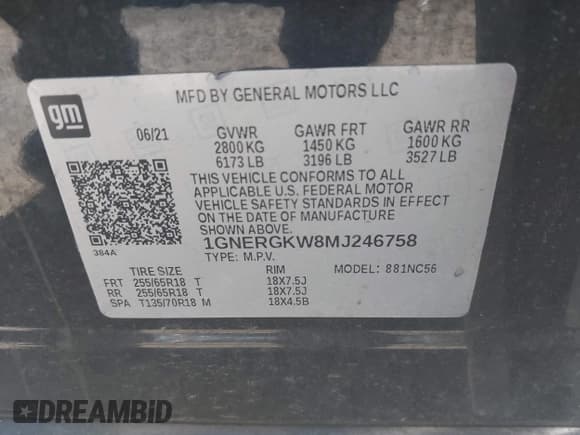 ✅ 2021 Chevrolet Traverse LT Cloth • VIN: 1GNERGKW8MJ246758 • Lot: 42008379. Listed on IAAI with 86,601 mi. Free auction sales archive from the USA and detailed vehicle history report at DreamBid. Image 9.