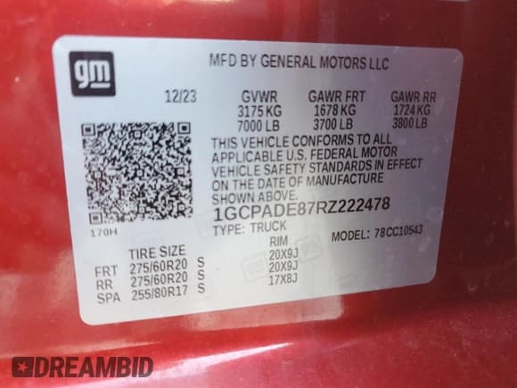 ✅ 2024 Chevrolet Silverado 1500 • VIN: 1GCPADE87RZ222478 • Лот: 41459975. Опубликован ранее на Copart с пробегом Не указан. Бесплатный доступ к архиву аукционных продаж из США и подробный отчёт об истории автомобиля на DreamBid. Изображение 12.