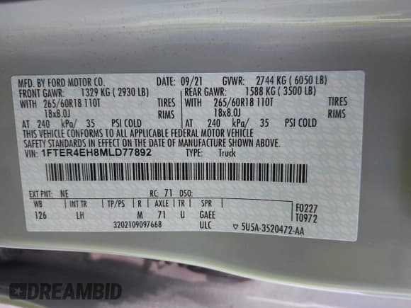 ✅ 2021 Ford Ranger XL • VIN: 1FTER4EH8MLD77892 • Lot: 41919633. Wystawiony na IAAI z przebiegiem 43 605 mil. Bezpłatny archiwum sprzedaży aukcyjnych z USA i szczegółowy raport historii pojazdu na DreamBid. Zdjęcie 9.