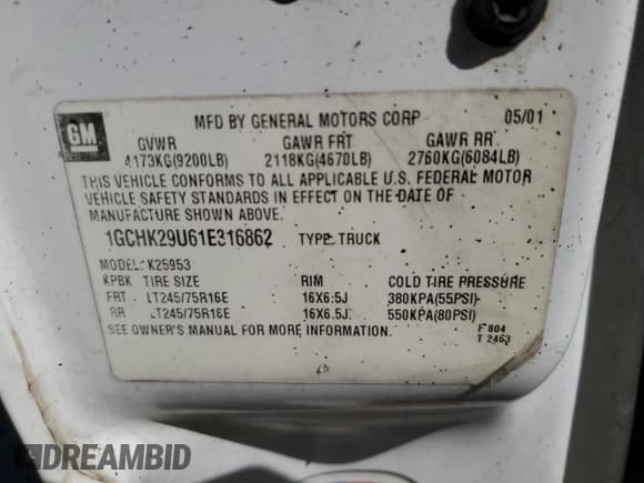 ✅ 2001 Chevrolet Silverado 2500HD LS • VIN: 1GCHK29U61E316862 • Lot: 57590155. Wystawiony na Copart z przebiegiem Nie podano. Bezpłatny archiwum sprzedaży aukcyjnych z USA i szczegółowy raport historii pojazdu na DreamBid. Zdjęcie 12.