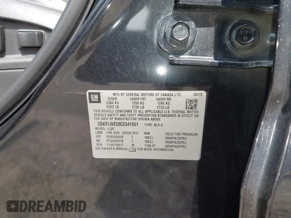 ✅ 2012 GMC Terrain SLT-2 • VIN: 2GKFLWE58C6341591 • Лот: 42617732. Опубликован ранее на IAAI с пробегом 136 790 миль. Бесплатный доступ к архиву аукционных продаж из США и подробный отчёт об истории автомобиля на DreamBid. Изображение 9.