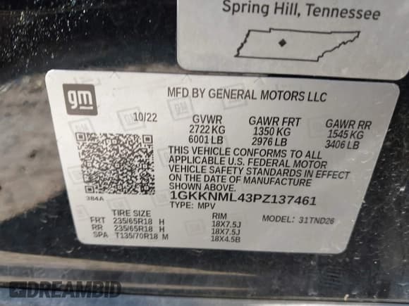 ✅ 2023 GMC Acadia SLT • VIN: 1GKKNML43PZ137461 • Lot: 42594915. Wystawiony na IAAI z przebiegiem 83 270 mil. Bezpłatny archiwum sprzedaży aukcyjnych z USA i szczegółowy raport historii pojazdu na DreamBid. Zdjęcie 9.