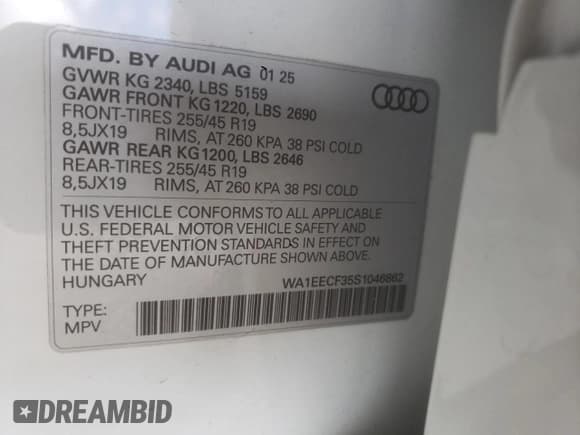 ✅ 2025 Audi Q3 S line Premium Plus • VIN: WA1EECF35S1046862 • Lot: 89723285. Wystawiony na Copart z przebiegiem 3 011 mil. Bezpłatny archiwum sprzedaży aukcyjnych z USA i szczegółowy raport historii pojazdu na DreamBid. Zdjęcie 13.
