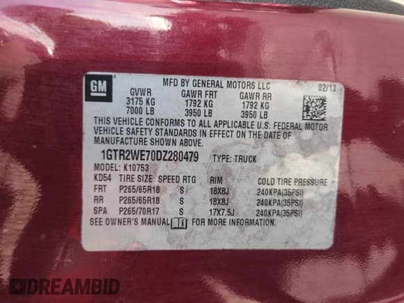 ✅ 2013 GMC Sierra 1500 SLT • VIN: 1GTR2WE70DZ280479 • Lot: 58602555. Listed on Copart with 140,849 mi. Free auction sales archive from the USA and detailed vehicle history report at DreamBid. Image 12.