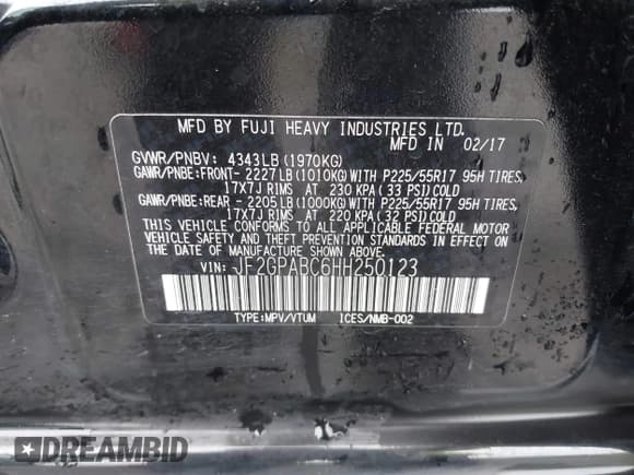 ✅ 2017 Subaru Crosstrek Premium • VIN: JF2GPABC6HH250123 • Lot: 43651790. Listed on IAAI with 102,959 mi. Free auction sales archive from the USA and detailed vehicle history report at DreamBid. Image 9.