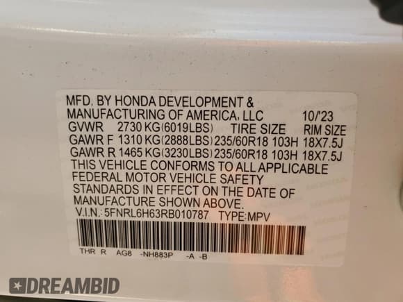 ✅ 2024 Honda Odyssey EX-L • VIN: 5FNRL6H63RB010787 • Lot: 89577335. Listed on Copart with 13,614 mi. Free auction sales archive from the USA and detailed vehicle history report at DreamBid. Image 14.