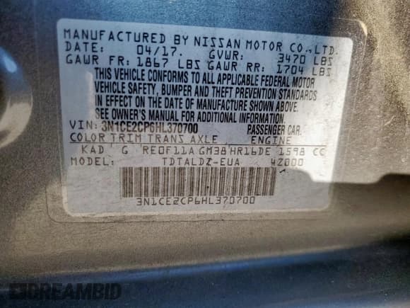 ✅ 2017 Nissan Note SV • VIN: 3N1CE2CP6HL370700 • Lot: 86173265. Listed on Copart with 90,321 mi. Free auction sales archive from the USA and detailed vehicle history report at DreamBid. Image 13.