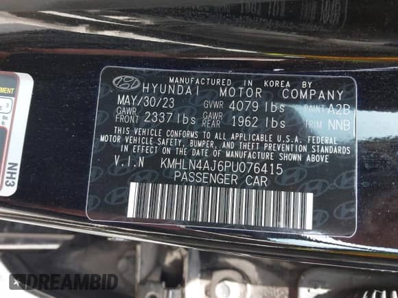 2023 Hyundai Elantra Limited с VIN KMHLN4AJ6PU076415, выставлен на аукционе IAAI как лот 43243187 с пробегом 49 547 миль миль и . История ставок и продаж доступна на DreamBid. Изображение 9.