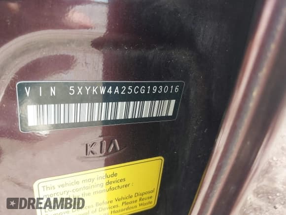 ✅ 2012 Kia Sorento SX • VIN: 5XYKW4A25CG193016 • Lot: 43107884. Listed on IAAI with Not provided. Free auction sales archive from the USA and detailed vehicle history report at DreamBid. Image 9.