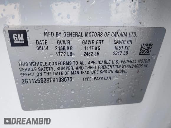 ✅ 2015 Chevrolet Impala LT • VIN: 2G1125S39F9108675 • Lot: 43372019. Listed on IAAI with 249,812 mi. Free auction sales archive from the USA and detailed vehicle history report at DreamBid. Image 9.