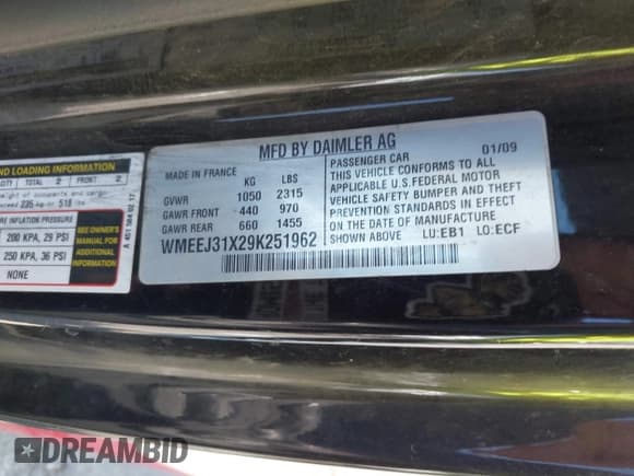 ✅ 2009 Smart fortwo Pure • VIN: WMEEJ31X29K251962 • Лот: 43011856. Опубликован ранее на IAAI с пробегом 92 154 миль. Бесплатный доступ к архиву аукционных продаж из США и подробный отчёт об истории автомобиля на DreamBid. Изображение 9.