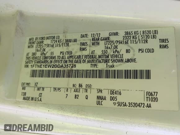 ✅ 2013 Ford Econoline Cargo Commercial • VIN: 1FTNE1EW2DDA35728 • Lot: 42503659. Listed on IAAI with 195,340 mi. Free auction sales archive from the USA and detailed vehicle history report at DreamBid. Image 9.