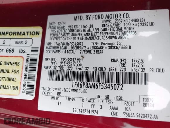 ✅ 2015 Ford Mustang V6 • VIN: 1FA6P8AM6F5345072 • Лот: 43333572. Опубликован ранее на IAAI с пробегом 97 447 миль. Бесплатный доступ к архиву аукционных продаж из США и подробный отчёт об истории автомобиля на DreamBid. Изображение 9.