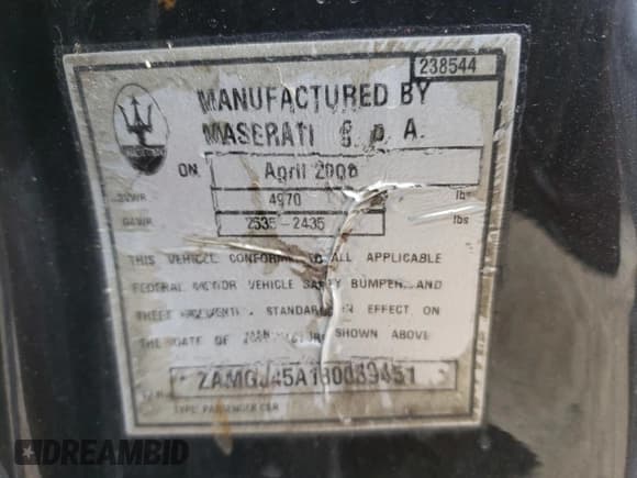 ✅ 2008 Maserati GranTurismo • VIN: ZAMGJ45A180039451 • Lot: 63773385. Wystawiony na Copart z przebiegiem 52 803 mil. Bezpłatny archiwum sprzedaży aukcyjnych z USA i szczegółowy raport historii pojazdu na DreamBid. Zdjęcie 12.