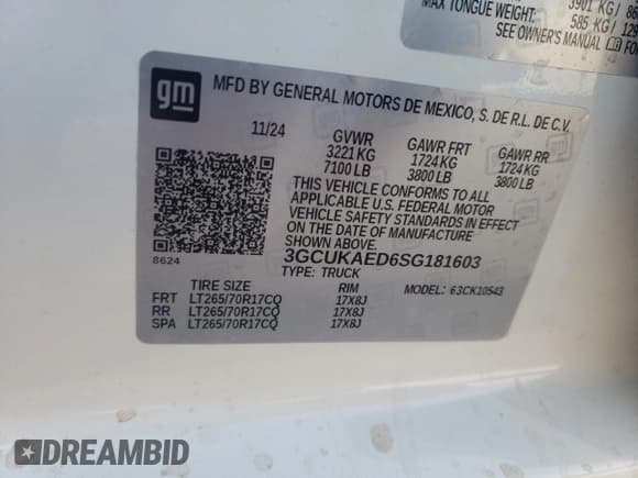 ✅ 2025 Chevrolet Silverado 1500 • VIN: 3GCUKAED6SG181603 • Лот: 45716915. Опубликован ранее на Copart с пробегом 2 147 миль. Бесплатный доступ к архиву аукционных продаж из США и подробный отчёт об истории автомобиля на DreamBid. Изображение 12.