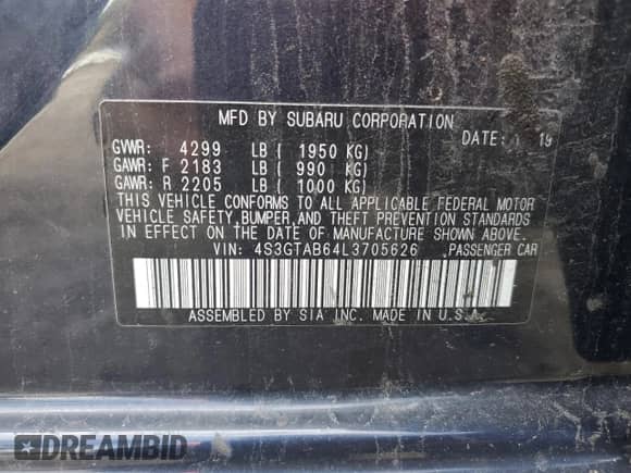 2020 Subaru Impreza with VIN 4S3GTAB64L3705626, listed as a Copart auction lot 86590645 with 106,549 mi miles and Salvage title. Bid and sale history available at DreamBid. Image 12.