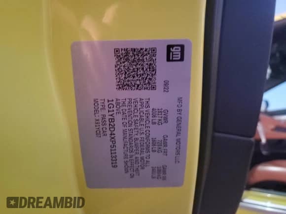 2023 Chevrolet Corvette 2LT с VIN 1G1YB2D4XP5113319, выставлен на аукционе Copart как лот 80834794 с пробегом 6 041 миль миль и На запчасти • Non repairable. История ставок и продаж доступна на DreamBid. Изображение 6.