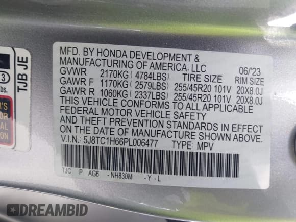 ✅ 2023 Acura RDX w/A-Spec Package • VIN: 5J8TC1H66PL006477 • Lot: 43837631. Listed on IAAI with 43,695 mi. Free auction sales archive from the USA and detailed vehicle history report at DreamBid. Image 9.