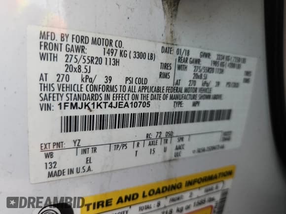 ✅ 2018 Ford Expedition Max Limited • VIN: 1FMJK1KT4JEA10705 • Лот: 63456345. Опубликован ранее на Copart с пробегом Не указан. Бесплатный доступ к архиву аукционных продаж из США и подробный отчёт об истории автомобиля на DreamBid. Изображение 13.