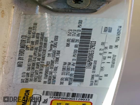 ✅ 2016 Ford Fusion SE • VIN: 1FA6P0HD0G5129033 • Lot: 95469605. Wystawiony na Copart z przebiegiem 119 046 mil. Bezpłatny archiwum sprzedaży aukcyjnych z USA i szczegółowy raport historii pojazdu na DreamBid. Zdjęcie 12.