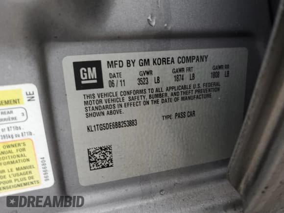 ✅ 2011 Chevrolet Aveo 2LT • VIN: KL1TG5DE6BB253883 • Lot: 84382734. Wystawiony na Copart z przebiegiem 96 948 mil. Bezpłatny archiwum sprzedaży aukcyjnych z USA i szczegółowy raport historii pojazdu na DreamBid. Zdjęcie 12.