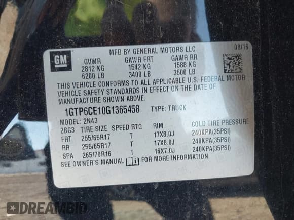 ✅ 2016 GMC Canyon 4WD SLE • VIN: 1GTP6CE10G1365458 • Lot: 42114141. Listed on IAAI with 117,488 mi. Free auction sales archive from the USA and detailed vehicle history report at DreamBid. Image 9.