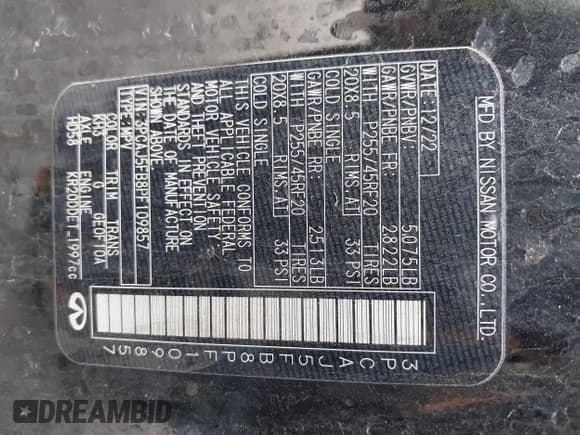 ✅ 2023 Infiniti QX50 Sport • VIN: 3PCAJ5FB8PF109857 • Lot: 42005975. Listed on IAAI with 78,220 mi. Free auction sales archive from the USA and detailed vehicle history report at DreamBid. Image 9.