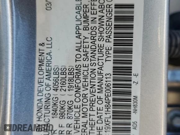 ✅ 2023 Honda Civic Sport Touring • VIN: 19XFL1H84PE006113 • Lot: 89442745. Listed on Copart with 37,128 mi. Free auction sales archive from the USA and detailed vehicle history report at DreamBid. Image 12.