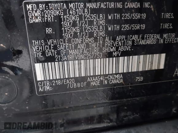 ✅ 2022 Toyota RAV4 XLE Premium • VIN: 2T3A1RFV9NC257753 • Лот: 42413982. Опубликован ранее на IAAI с пробегом 97 986 миль. Бесплатный доступ к архиву аукционных продаж из США и подробный отчёт об истории автомобиля на DreamBid. Изображение 9.