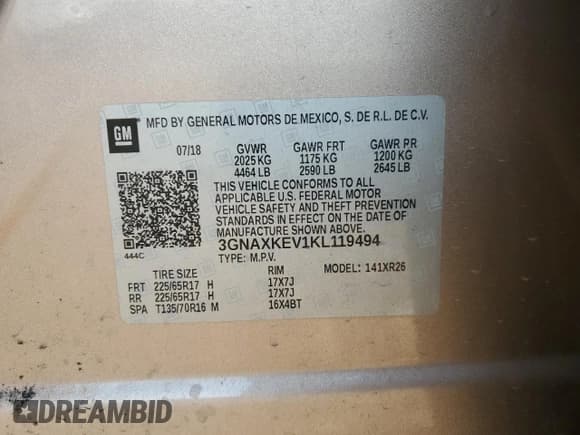 ✅ 2019 Chevrolet Equinox LT • VIN: 3GNAXKEV1KL119494 • Лот: 80535675. Опубликован ранее на Copart с пробегом 75 944 миль. Бесплатный доступ к архиву аукционных продаж из США и подробный отчёт об истории автомобиля на DreamBid. Изображение 14.