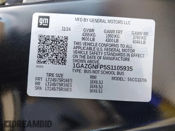 ✅ 2025 Chevrolet Express Passenger LS • VIN: 1GAZGNFP5S1105935 • Lot: 43649821. Listed on IAAI with Not provided. Free auction sales archive from the USA and detailed vehicle history report at DreamBid. Image 9.