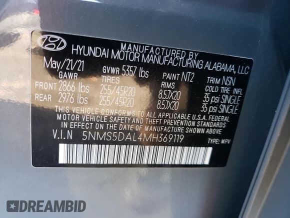 ✅ 2021 Hyundai Santa Fe Calligraphy • VIN: 5NMS5DAL4MH369119 • Lot: 81486633. Wystawiony na Copart z przebiegiem 41 233 mil. Bezpłatny archiwum sprzedaży aukcyjnych z USA i szczegółowy raport historii pojazdu na DreamBid. Zdjęcie 12.