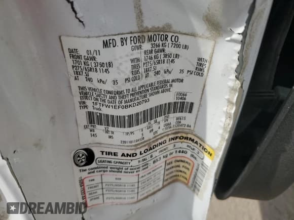 ✅ 2011 Ford F-150 XL • VIN: 1FTFW1EF0BKD20793 • Лот: 80496645. Опубликован ранее на Copart с пробегом 187 066 миль. Бесплатный доступ к архиву аукционных продаж из США и подробный отчёт об истории автомобиля на DreamBid. Изображение 12.