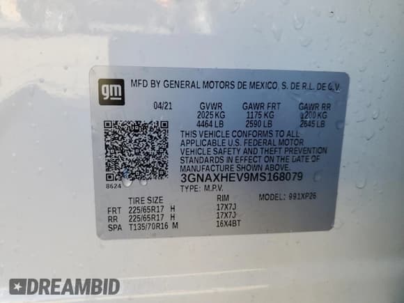 ✅ 2021 Chevrolet Equinox LS • VIN: 3GNAXHEV9MS168079 • Lot: 92822465. Listed on Copart with 70,938 mi. Free auction sales archive from the USA and detailed vehicle history report at DreamBid. Image 14.