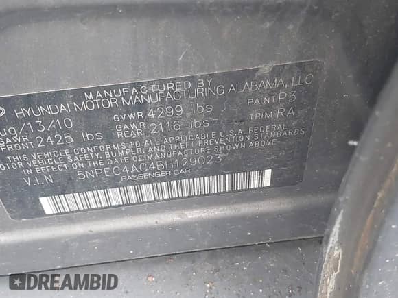 2011 Hyundai Sonata Limited с VIN 5NPEC4AC4BH129023, выставлен на аукционе IAAI как лот 43632415 с пробегом 134 516 миль миль и . История ставок и продаж доступна на DreamBid. Изображение 9.