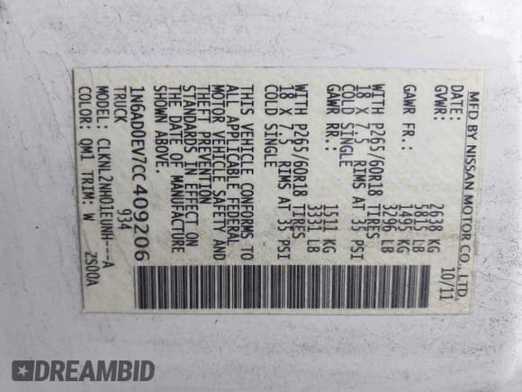 ✅ 2012 Nissan Frontier Pro-4X • VIN: 1N6AD0EV7CC409206 • Lot: 42388170. Listed on IAAI with 126,411 mi. Free auction sales archive from the USA and detailed vehicle history report at DreamBid. Image 9.