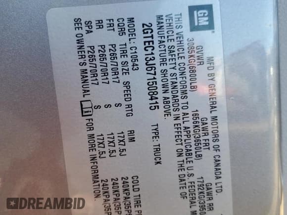 ✅ 2007 GMC Sierra 1500 SLT • VIN: 2GTEC13J671508415 • Lot: 91069515. Listed on Copart with 123,678 mi. Free auction sales archive from the USA and detailed vehicle history report at DreamBid. Image 12.