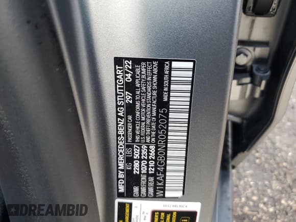 ✅ 2022 Mercedes-Benz C 300 • VIN: W1KAF4GB0NR052075 • Lot: 73890784. Listed on Copart with Not provided. Free auction sales archive from the USA and detailed vehicle history report at DreamBid. Image 13.